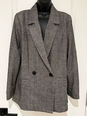Blu Pepper Herringbone Oversized Blazer